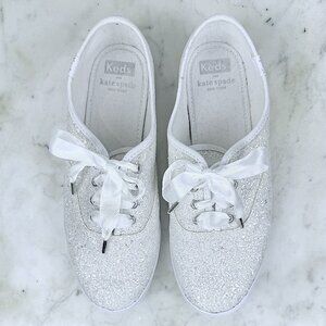 Keds X Kate Spade New York White Champion Glitter Sneakers, Size 7 Wide